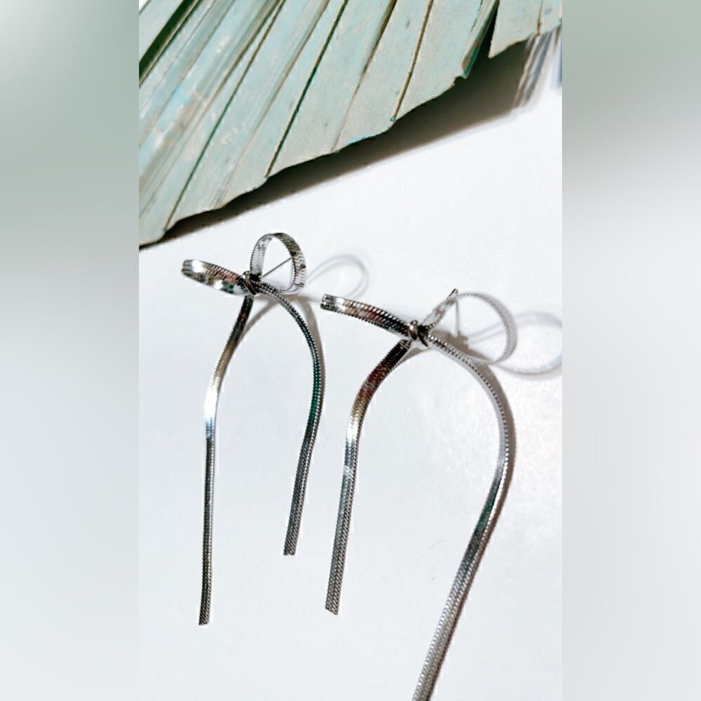 Silver bow drop earrings #69 - Picture 4 of 4